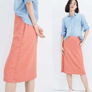 MADEWELL Peach Linen Side Button Midi Skirt